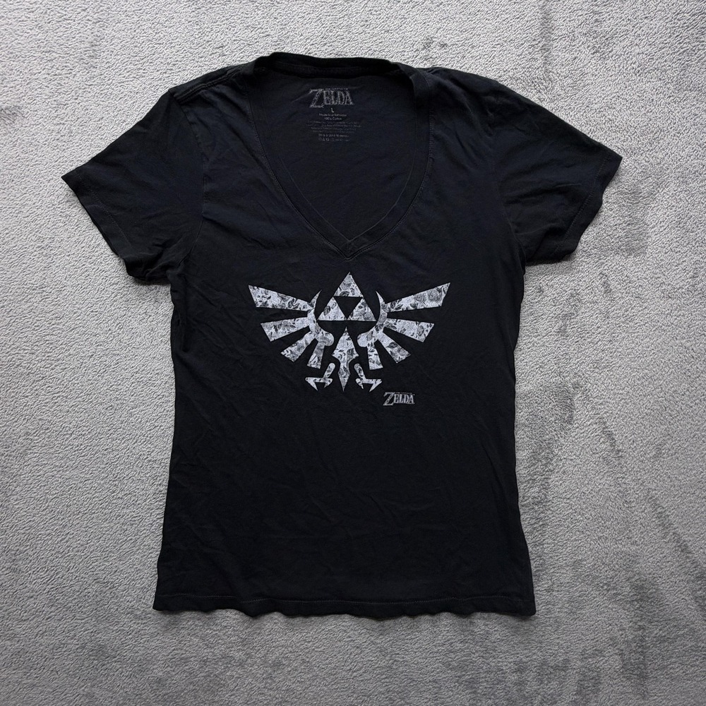 Nintendo Legend‎ Of Zelda Shirt Womens Large V Neck Hylian Crest Graphic Tee